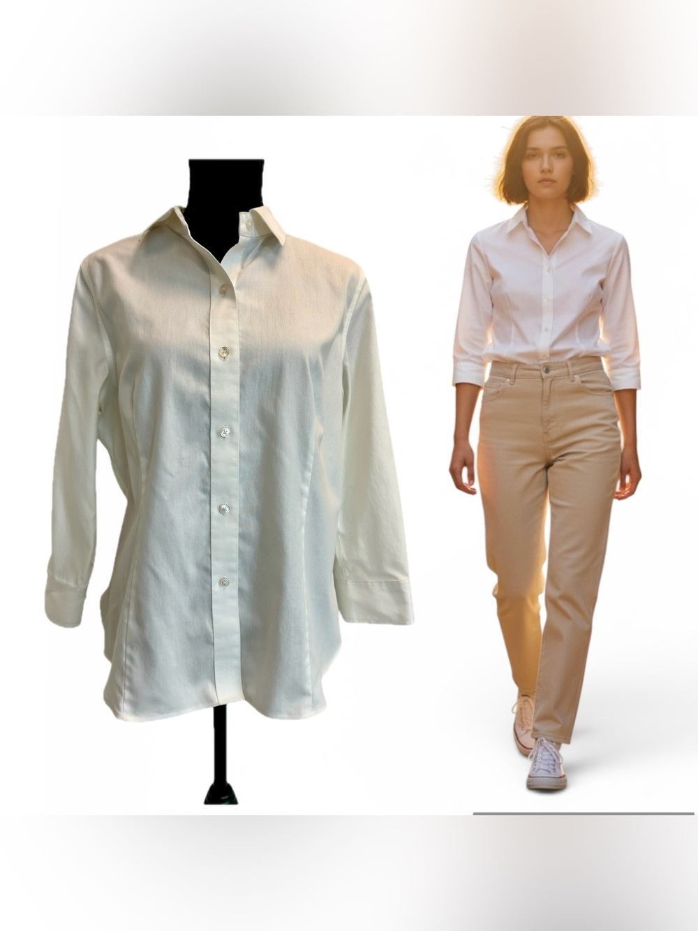 Jones New York signature Classic White Button-Down Shirt Women Sz M Easy Care